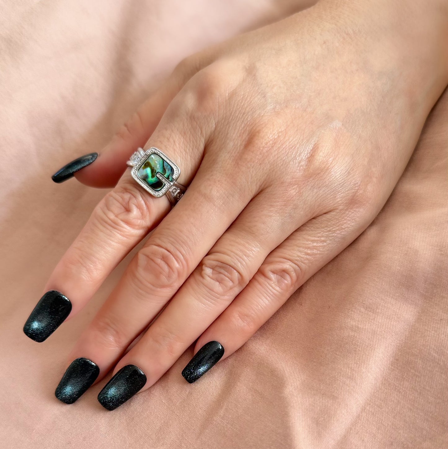 Abalone Ring with Letter G in Silver
