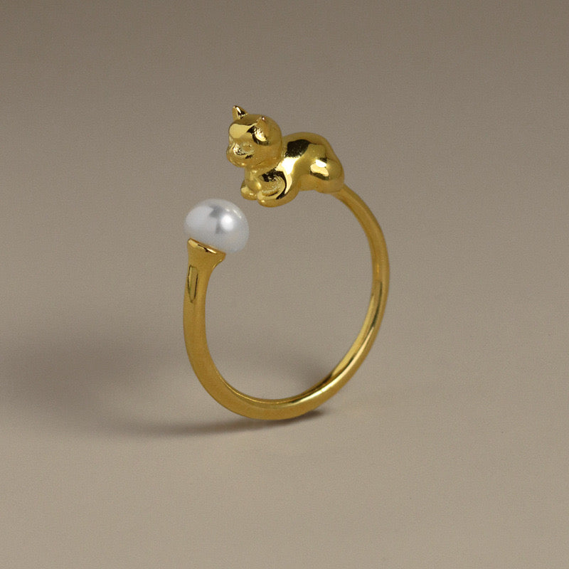 Anello con gatto placcato oro
