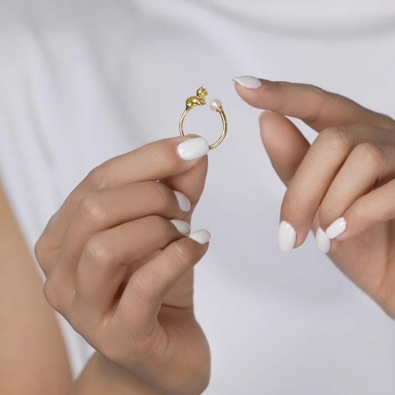 Anello con gatto placcato oro