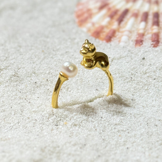 Anello con gatto placcato oro