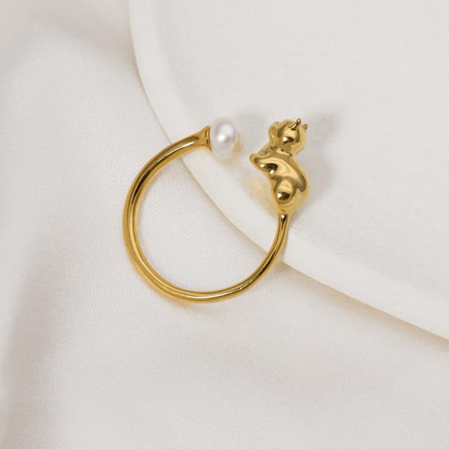 Anello con gatto placcato oro
