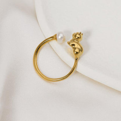 Anello con gatto placcato oro